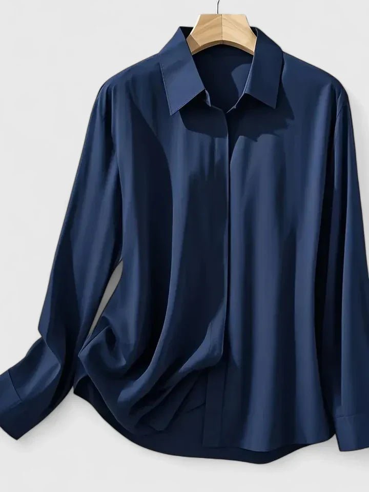 Frieda | Damen Elegante Satin Business-Bluse Versteckte Knopfleiste