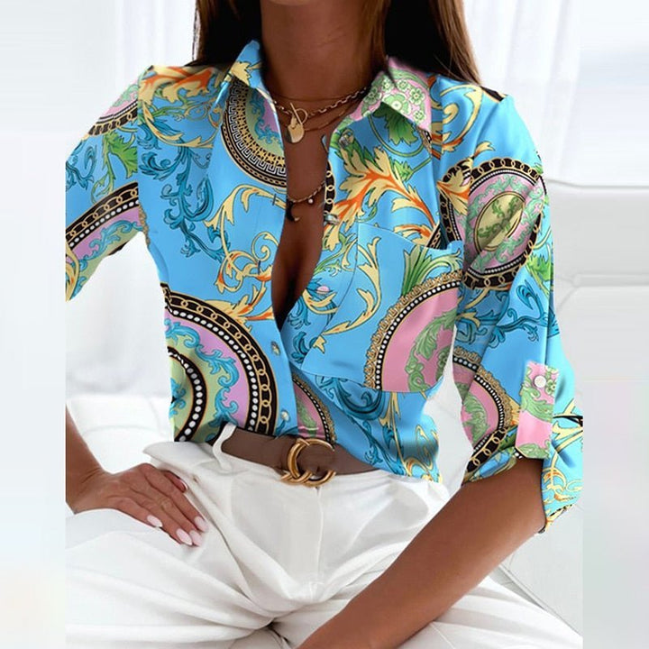 Marie | Damen Geometrische Klassische Kragen Bluse