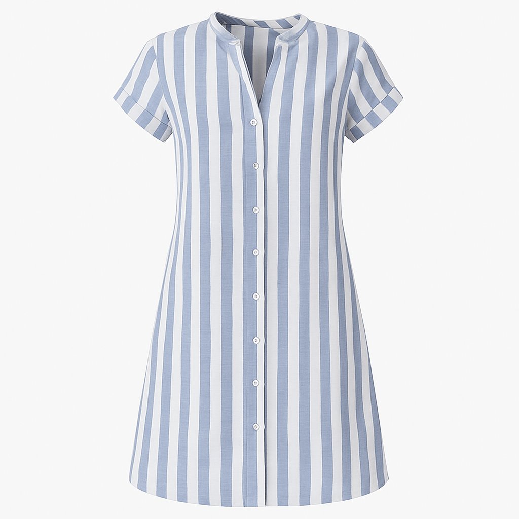 Johanna | Damen Gestreiftes Leinen Hemdkleid Kurzarm