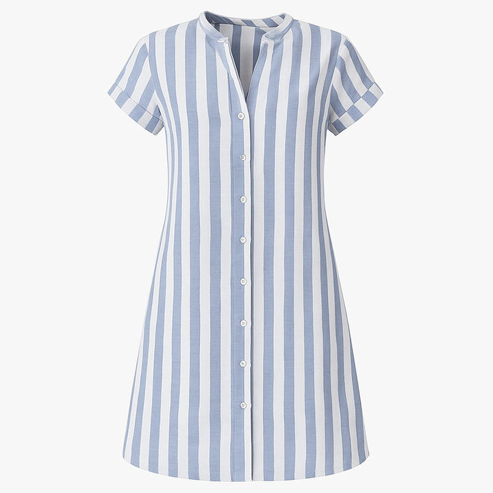 Johanna | Damen Gestreiftes Leinen Hemdkleid Kurzarm