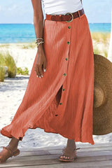 Frieda | Damen High-Waist Knopfleiste Maxi Rock Leinenoptik