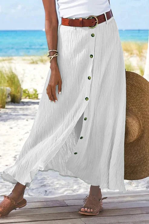 Frieda | Damen High-Waist Knopfleiste Maxi Rock Leinenoptik