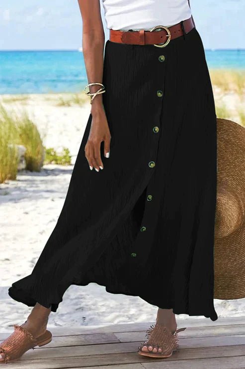 Frieda | Damen High-Waist Knopfleiste Maxi Rock Leinenoptik
