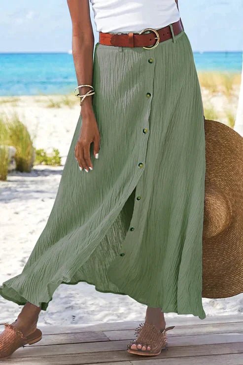 Frieda | Damen High-Waist Knopfleiste Maxi Rock Leinenoptik