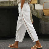 Mia | Damen High-Waist Leinen-Hose mit seitlichen Knöpfen