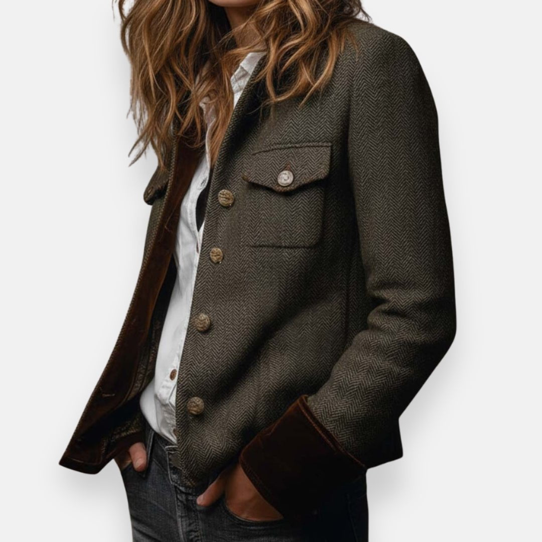 Luisa | Damen Langarm Fischgrät Blazer mit Knöpfen