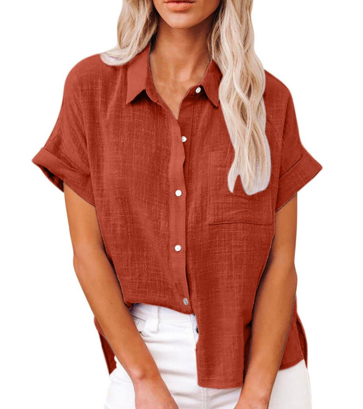 Leonie | Damen Leichte Kurzarm Brusttaschen Hemdbluse