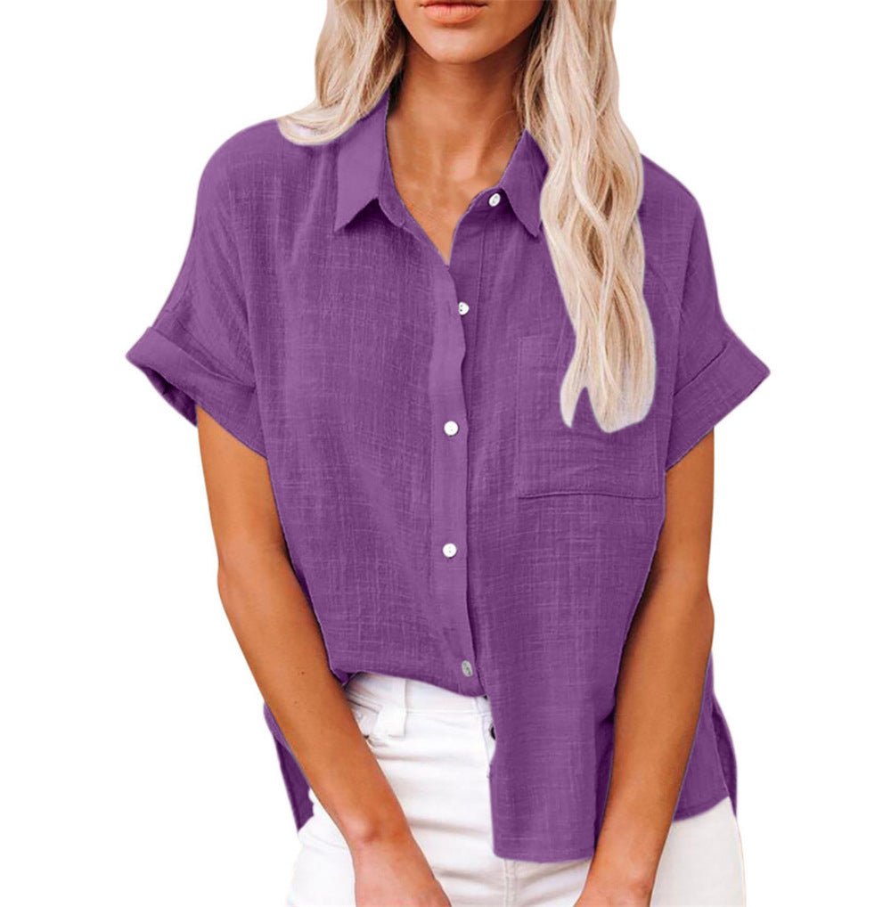 Leonie | Damen Leichte Kurzarm Brusttaschen Hemdbluse