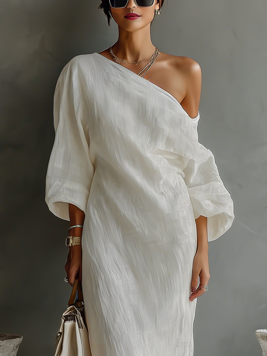 Lena | Damen Leinen-Baumwoll One-Shoulder Maxi Kleid