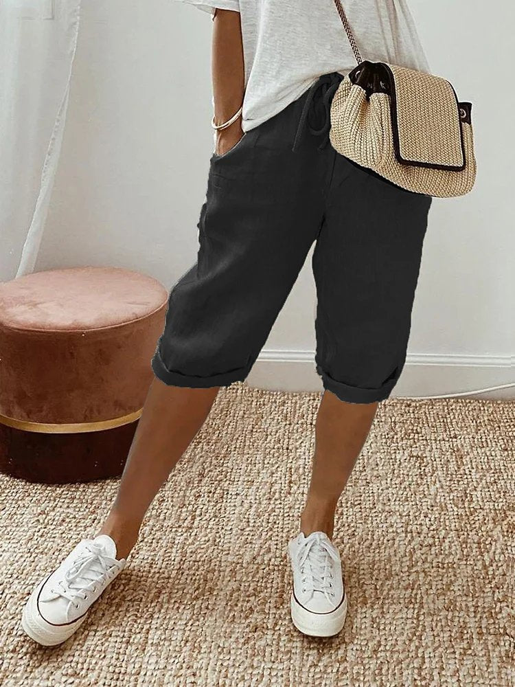 Leonie | Damen Leinen Bermuda Shorts mit Kordelzug Cropped