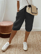 Leonie | Damen Leinen Bermuda Shorts mit Kordelzug Cropped
