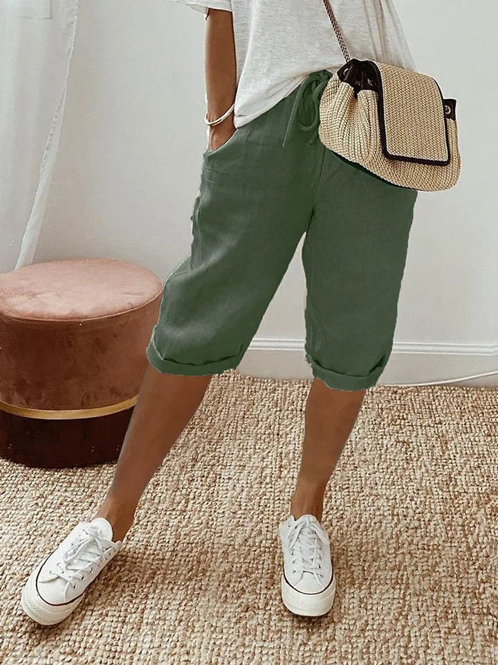 Leonie | Damen Leinen Bermuda Shorts mit Kordelzug Cropped