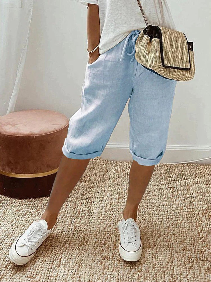 Leonie | Damen Leinen Bermuda Shorts mit Kordelzug Cropped