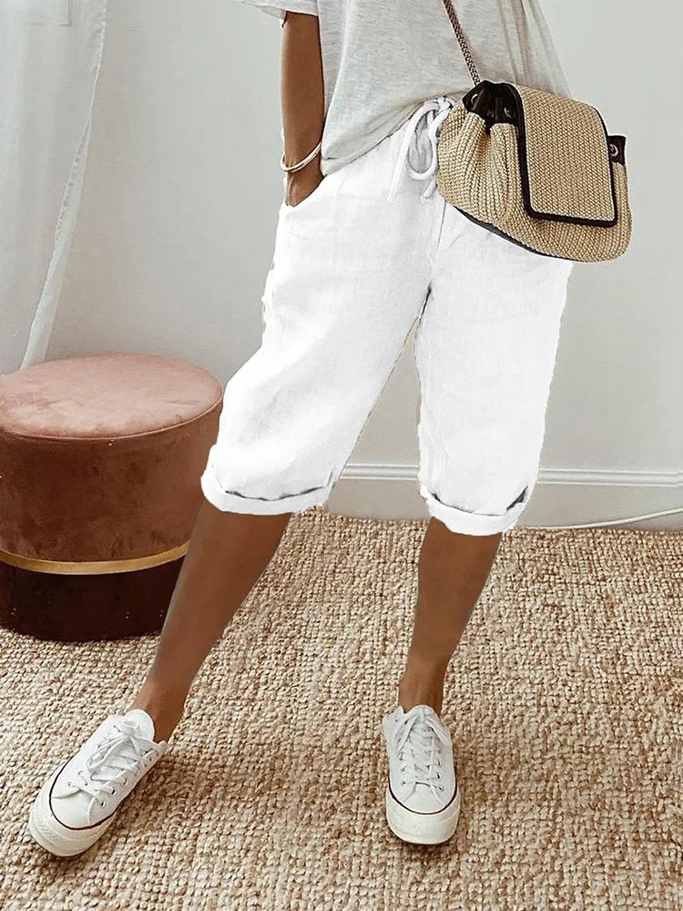 Leonie | Damen Leinen Bermuda Shorts mit Kordelzug Cropped