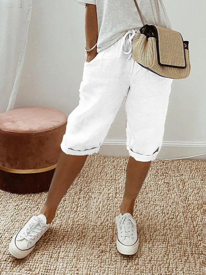 Leonie | Damen Leinen Bermuda Shorts mit Kordelzug Cropped