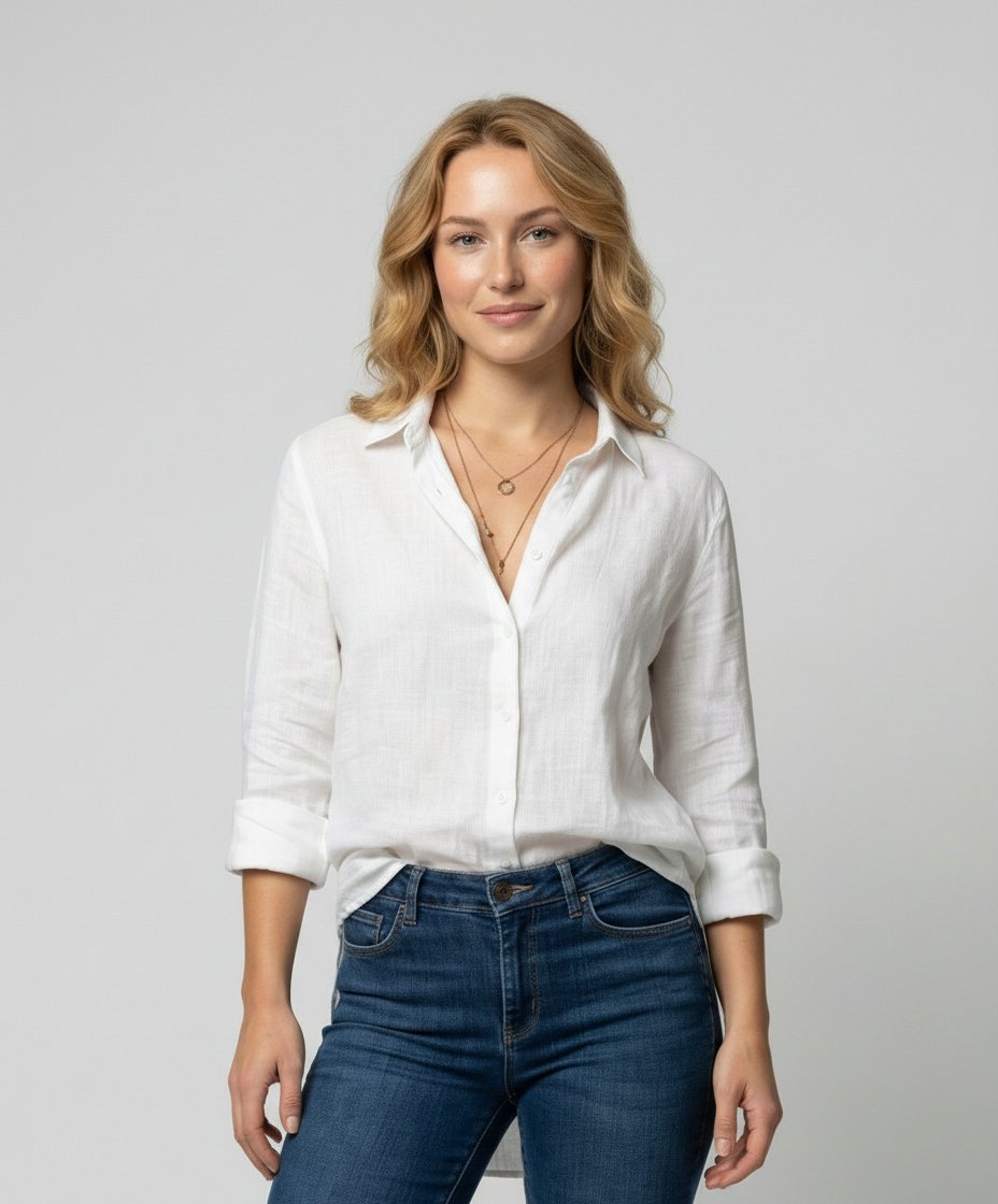 Katharina | Damen Leinen-Bluse Dreiviertelarm Klassischer Kragen