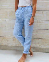 Hannah | Damen Leinen Kordelzug Gummibund Gerade Hose