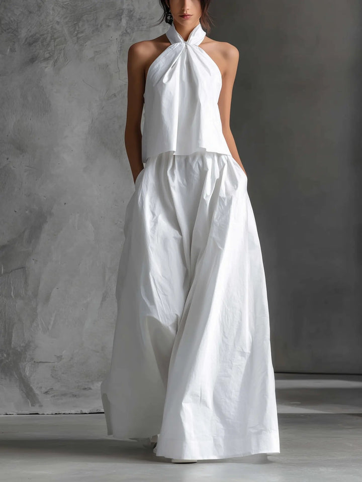 Leonie | Damen Leinen Neckholder Top Rock Set zweiteilig ärmellos