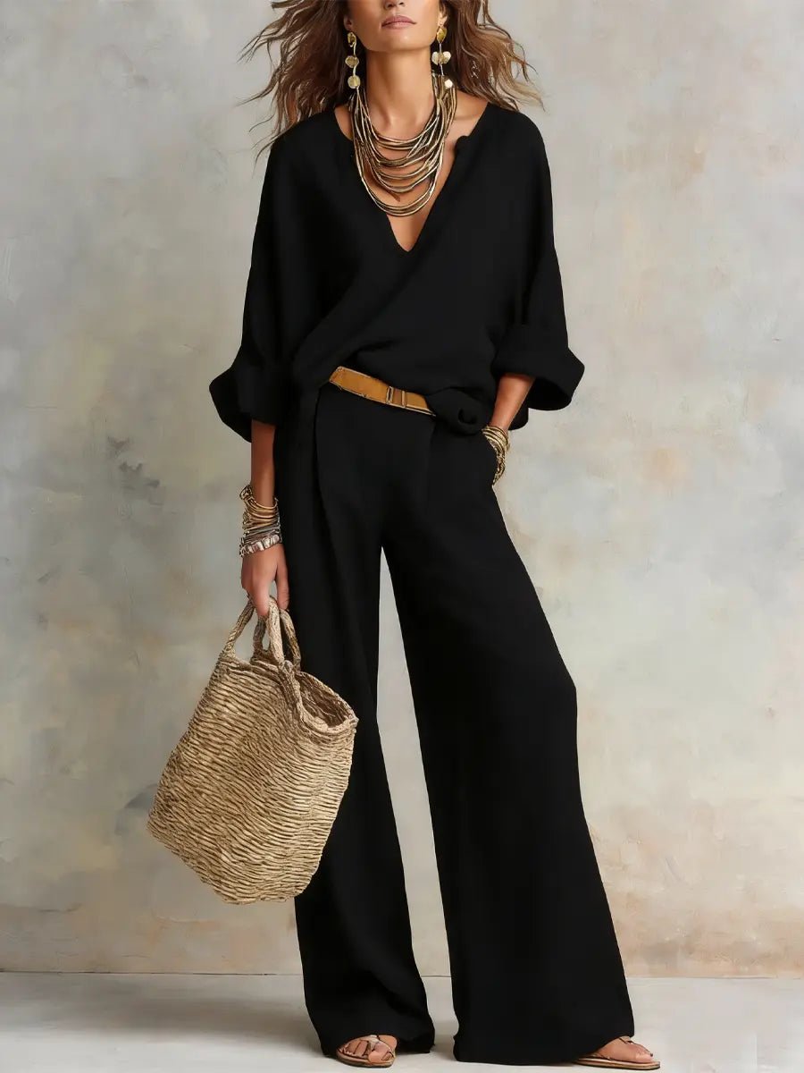 Luisa | Damen Leinen Zweiteiler Set Locker Sitzend Urlaubsoutfit