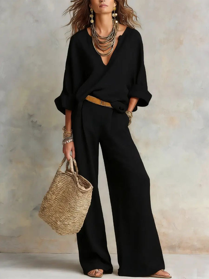 Luisa | Damen Leinen Zweiteiler Set Locker Sitzend Urlaubsoutfit