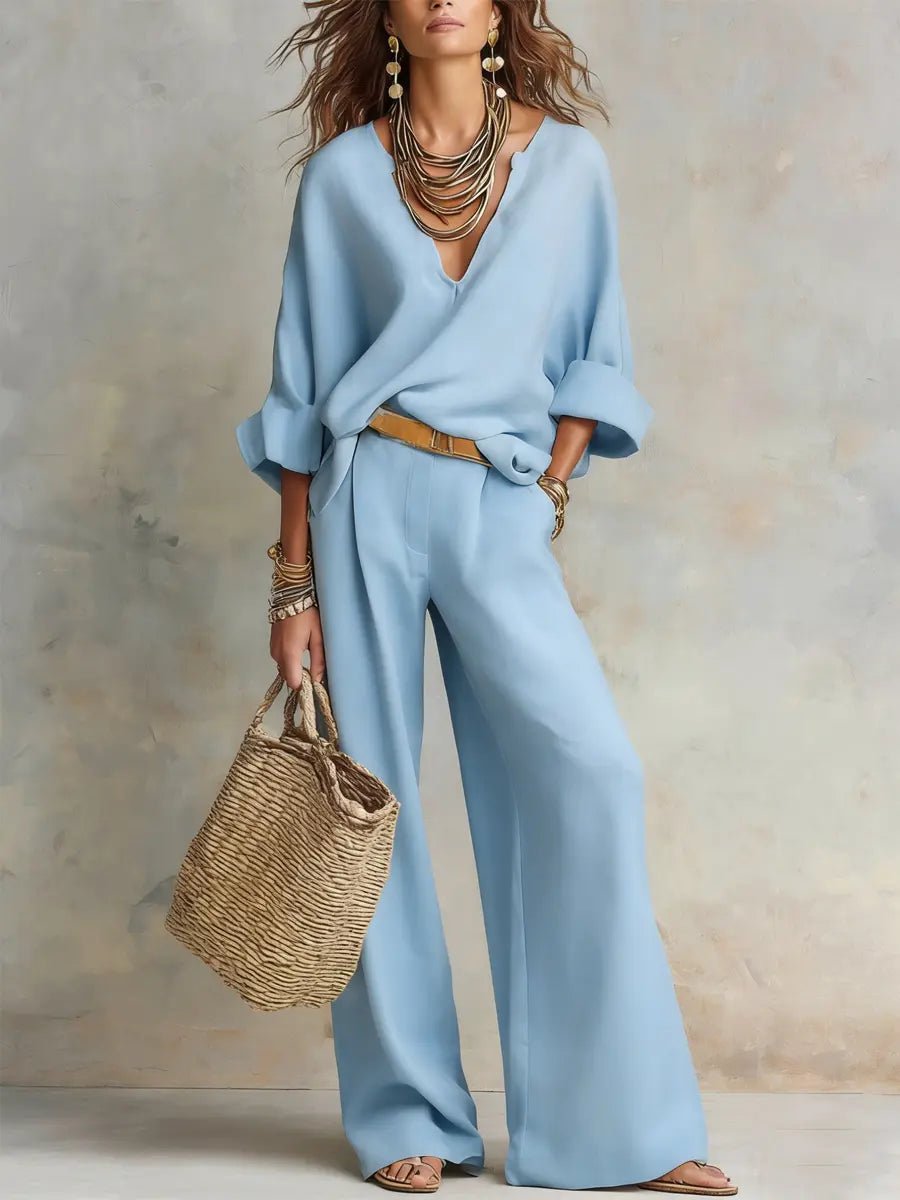 Luisa | Damen Leinen Zweiteiler Set Locker Sitzend Urlaubsoutfit