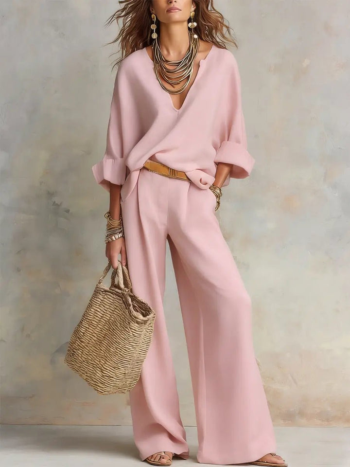 Luisa | Damen Leinen Zweiteiler Set Locker Sitzend Urlaubsoutfit