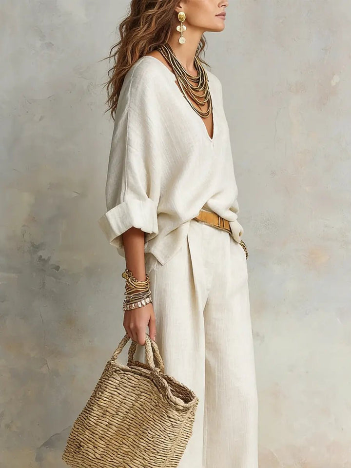 Luisa | Damen Leinen Zweiteiler Set Locker Sitzend Urlaubsoutfit