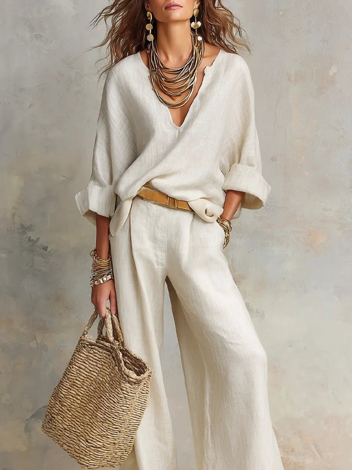 Luisa | Damen Leinen Zweiteiler Set Locker Sitzend Urlaubsoutfit