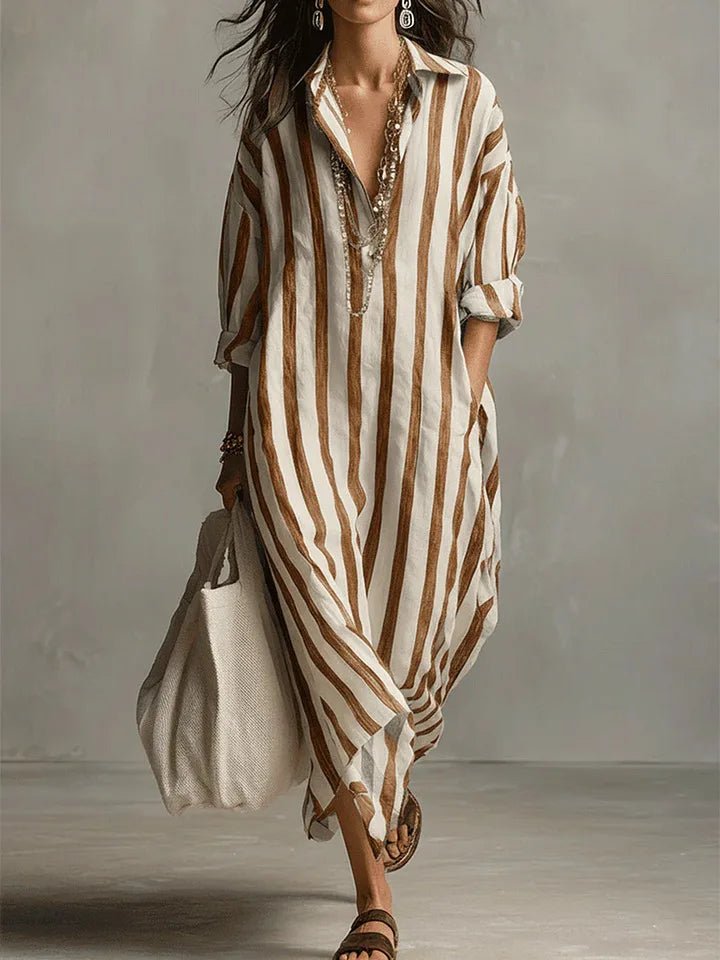 Luisa | Damen Linnen Gestreiftes Oversized Hemdkleid Maxi
