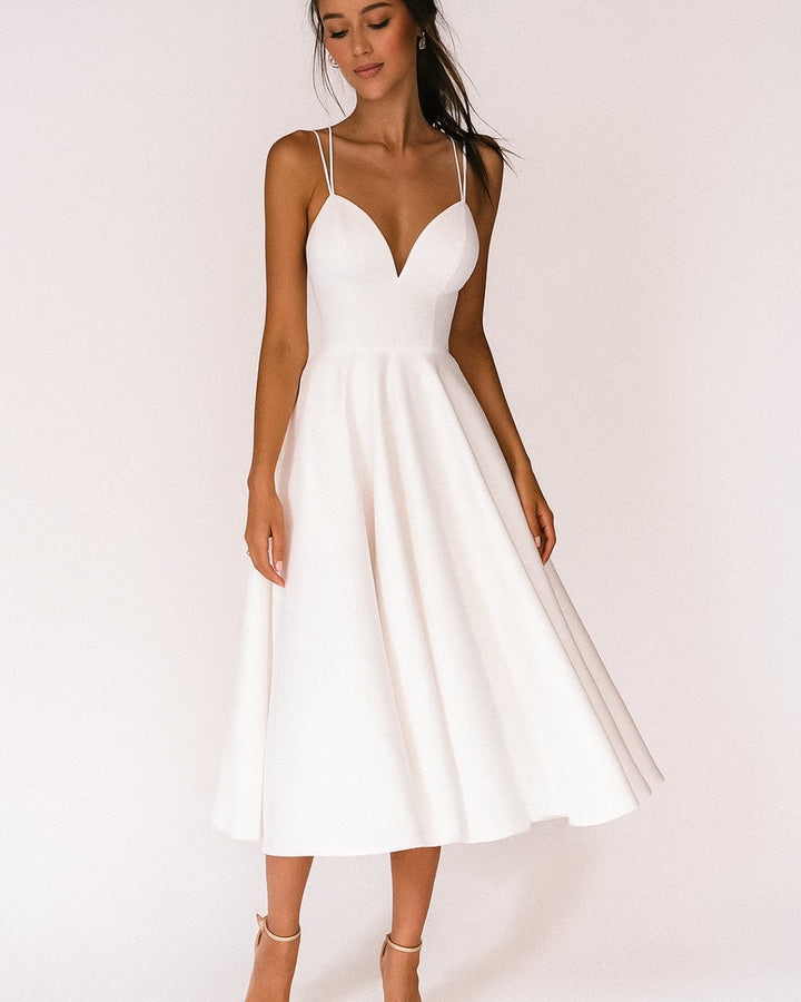 Elfriede | Damen Midi Spaghetti-Träger Hochzeitsgast Kleid