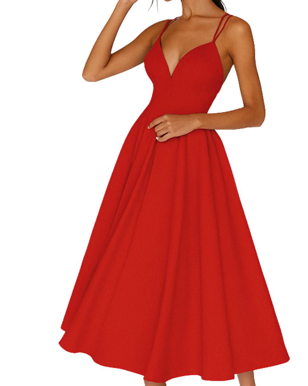 Elfriede | Damen Midi Spaghetti-Träger Hochzeitsgast Kleid