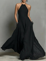 Katharina | Damen Neckholder Leinen Maxi Kleid Ärmellos