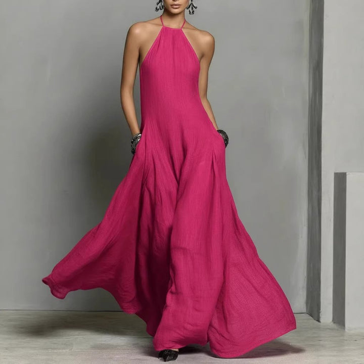 Katharina | Damen Neckholder Leinen Maxi Kleid Ärmellos