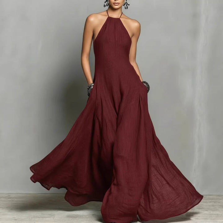Katharina | Damen Neckholder Leinen Maxi Kleid Ärmellos