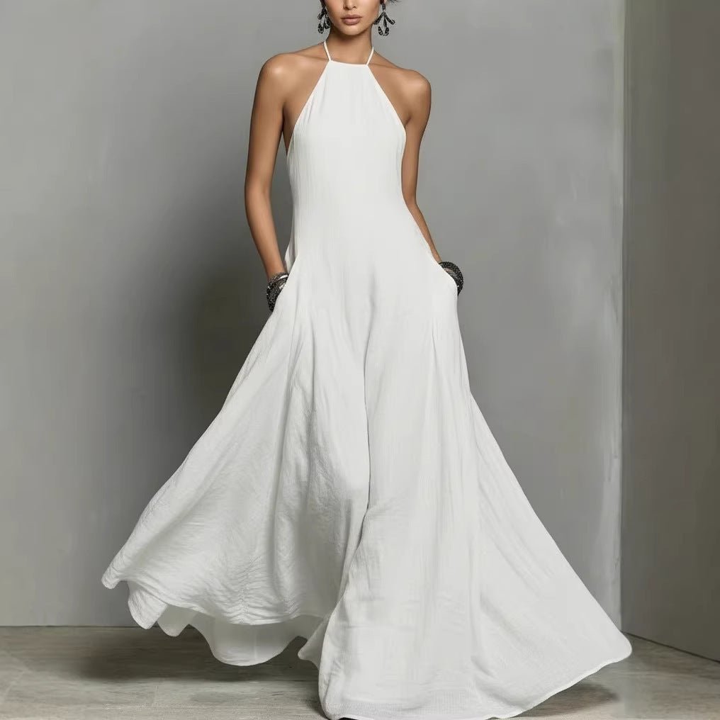Katharina | Damen Neckholder Leinen Maxi Kleid Ärmellos