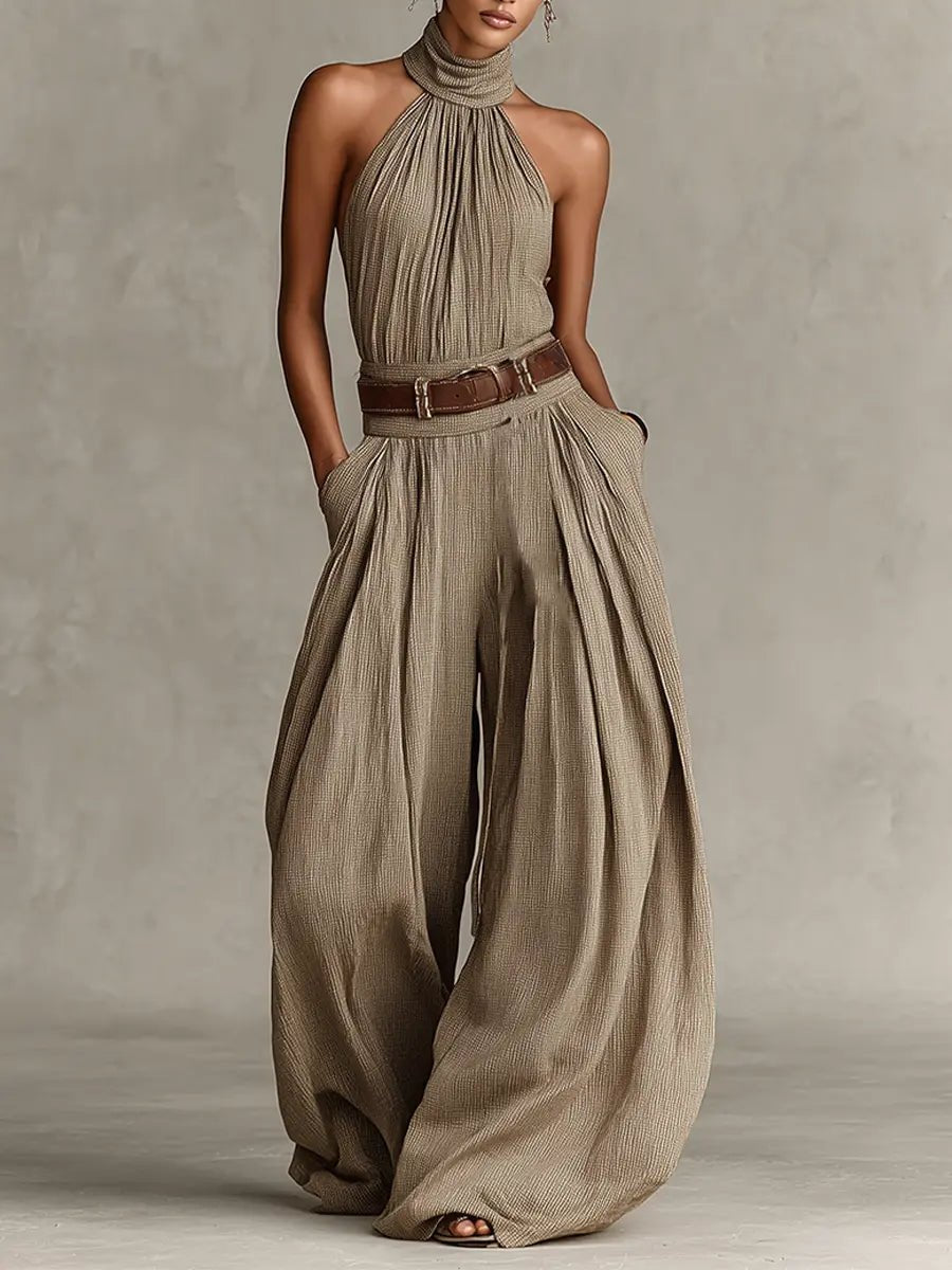 Clara | Damen Neckholder Weites Bein Jumpsuit Ärmellos