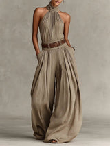 Clara | Damen Neckholder Weites Bein Jumpsuit Ärmellos