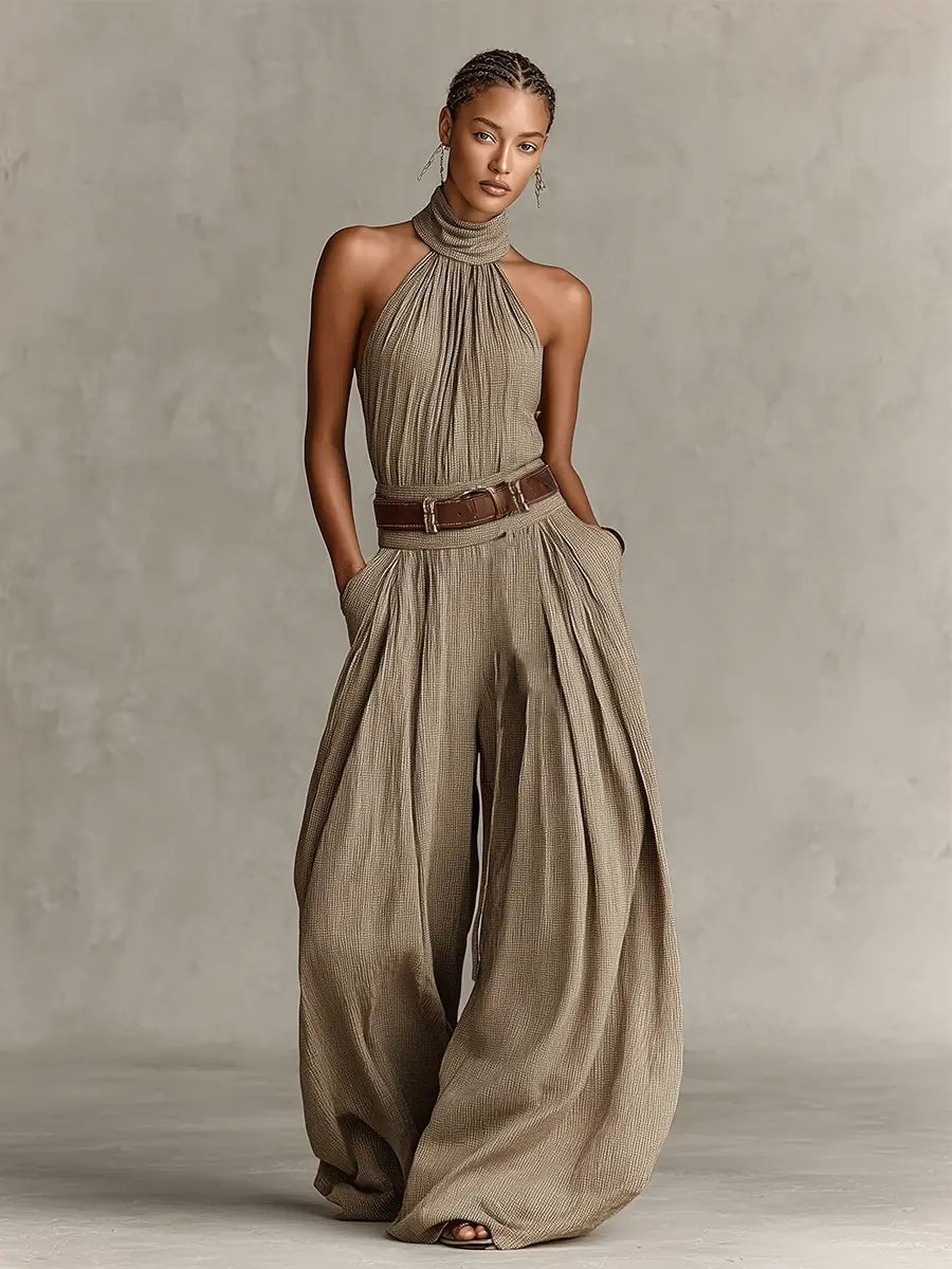 Clara | Damen Neckholder Weites Bein Jumpsuit Ärmellos