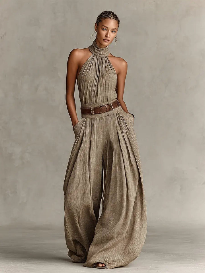 Clara | Damen Neckholder Weites Bein Jumpsuit Ärmellos