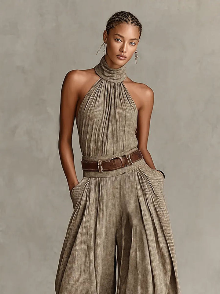 Clara | Damen Neckholder Weites Bein Jumpsuit Ärmellos