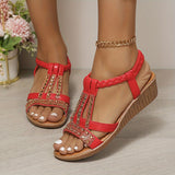 Frieda | Damen Orthopädische T-Spangen Keilabsatz Sandalen mit Strass