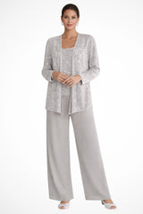 Elfriede | Damen Pailletten Wide-Leg Dreiteiler-Set Festliche Anzughose