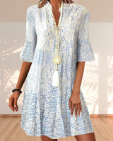 Marlene | Damen Paisley V-Ausschnitt Dreiviertelarm Kleid