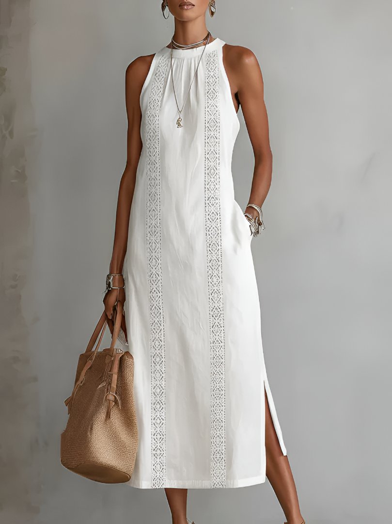 Elfriede | Damen Ärmellos Bestickt Midi-Kleid