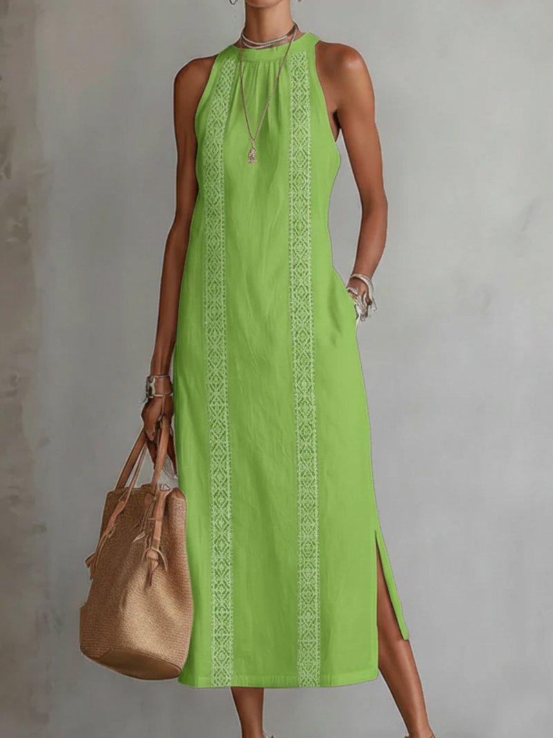Elfriede | Damen Ärmellos Bestickt Midi-Kleid