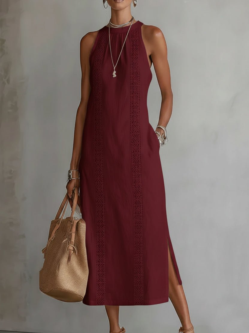 Elfriede | Damen Ärmellos Bestickt Midi-Kleid