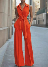 Marie | Damen Ärmellos Weites-Bein Taillierter Jumpsuit