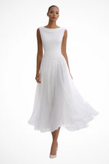 Lena | Damen Ärmellose A-Linien Midi-Kleid mit Wasserfallausschnitt