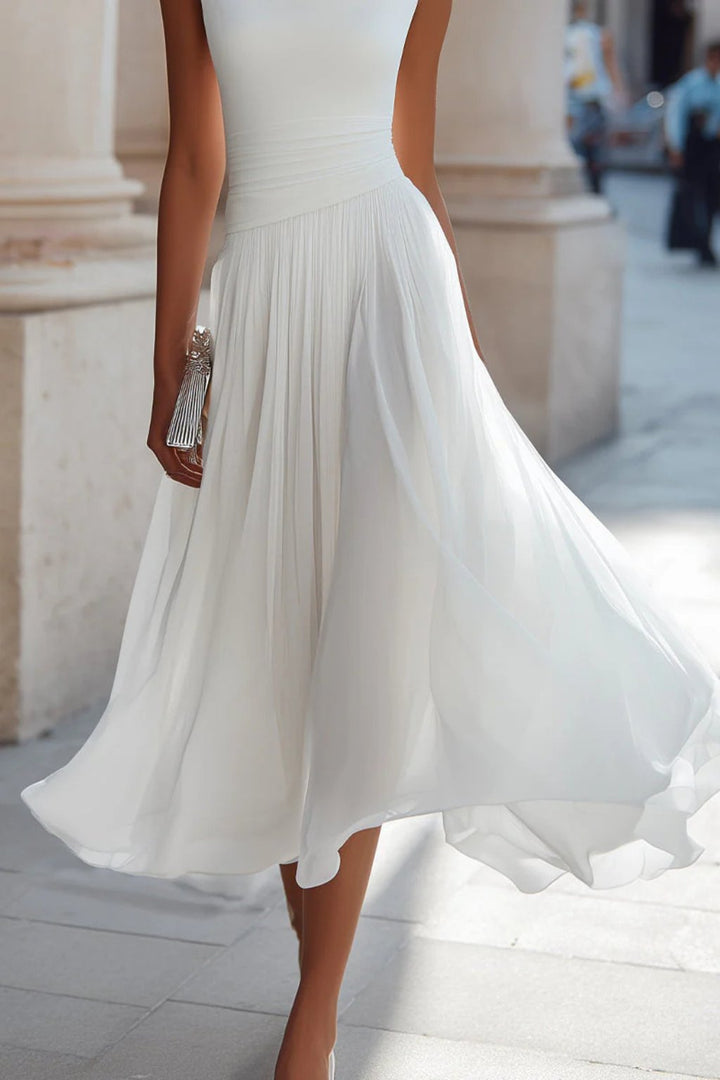 Lena | Damen Ärmellose A-Linien Midi-Kleid mit Wasserfallausschnitt
