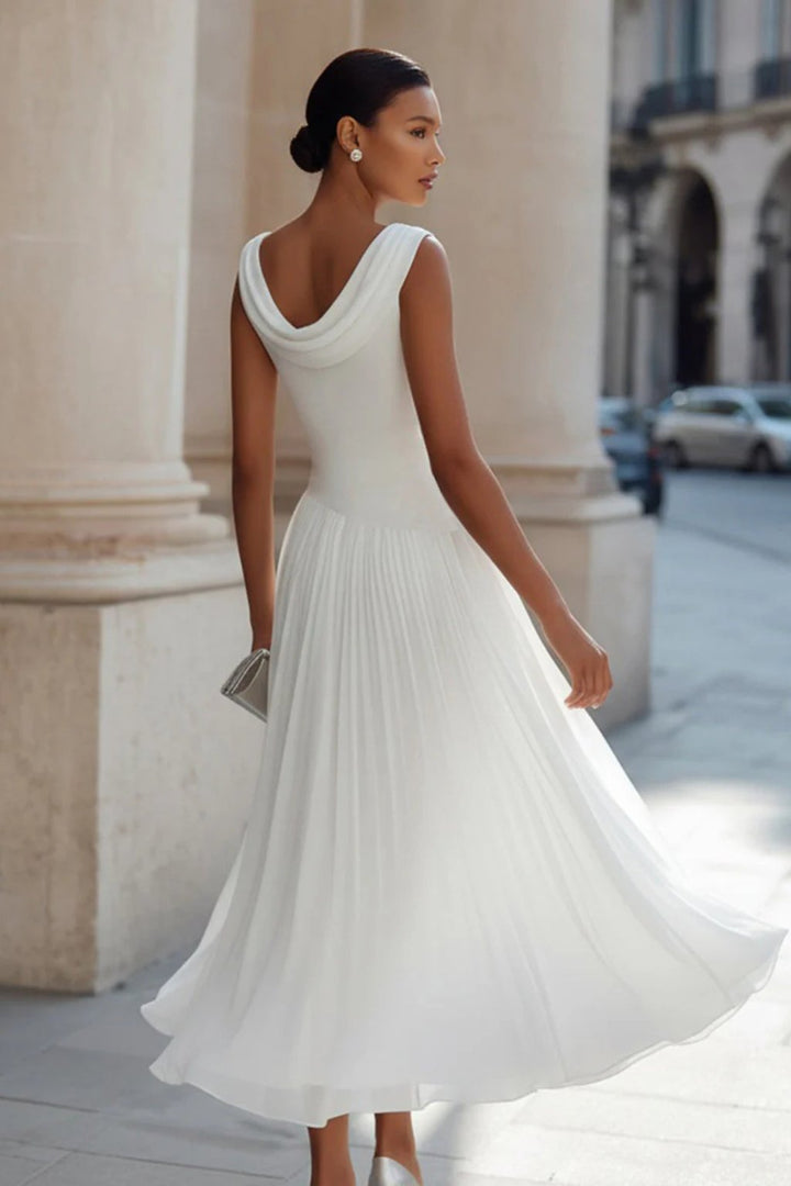 Lena | Damen Ärmellose A-Linien Midi-Kleid mit Wasserfallausschnitt